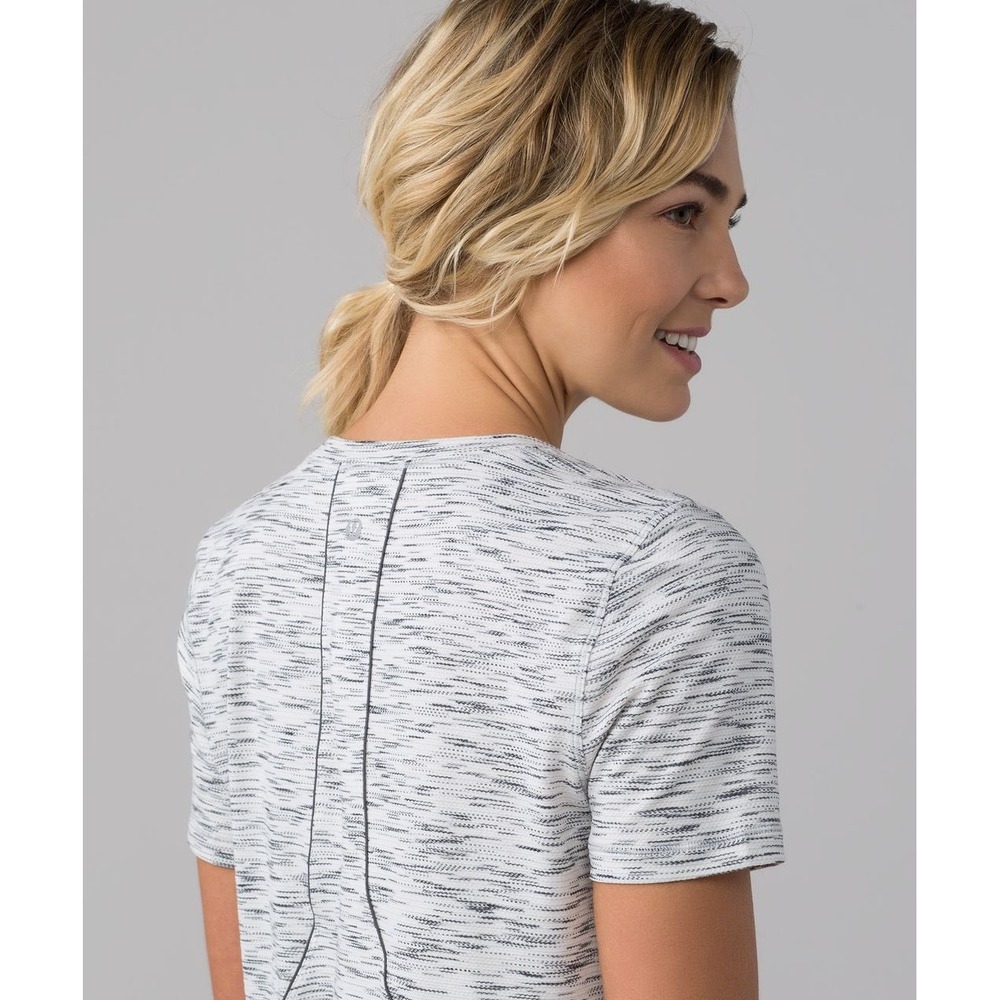 Lululemon S/S Long Distance Top 10 White Black Space Dye Athletic Yoga Shirt - Picture 5 of 7